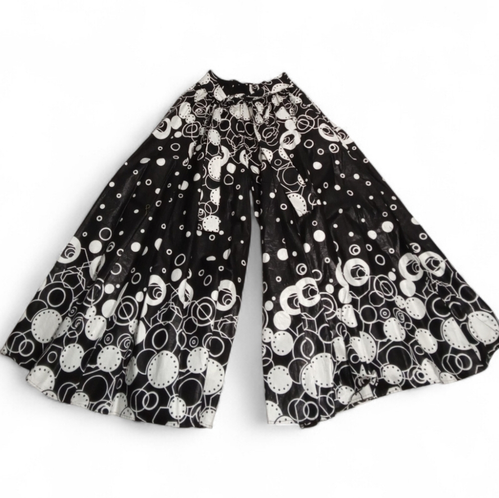 NF Black White High Rise Abstract Circle Wide Leg Palazzo Pants Sz One Size